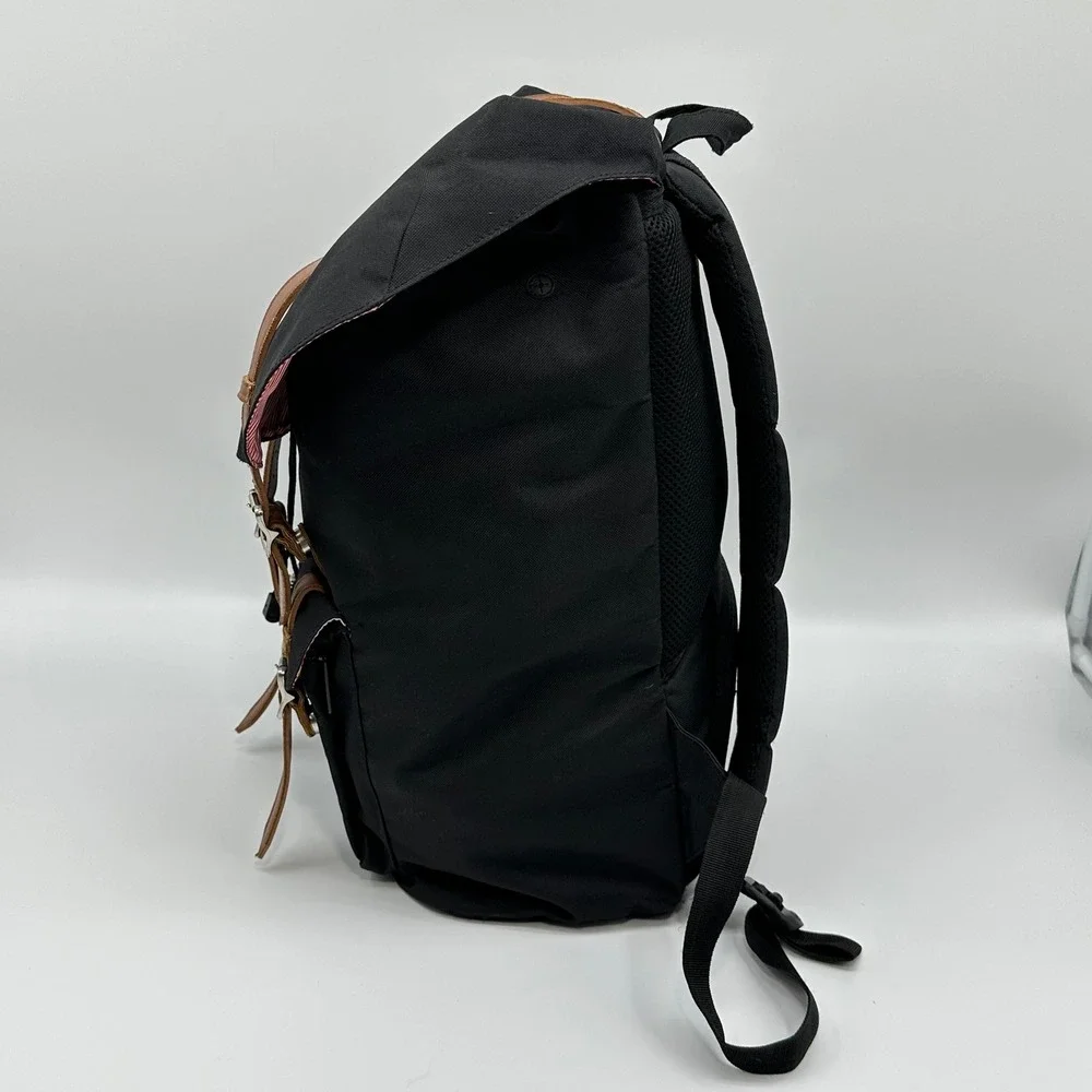 Herschel Supply Co Little America Backpack Black Tan Straps Laptop Sleeve Bag